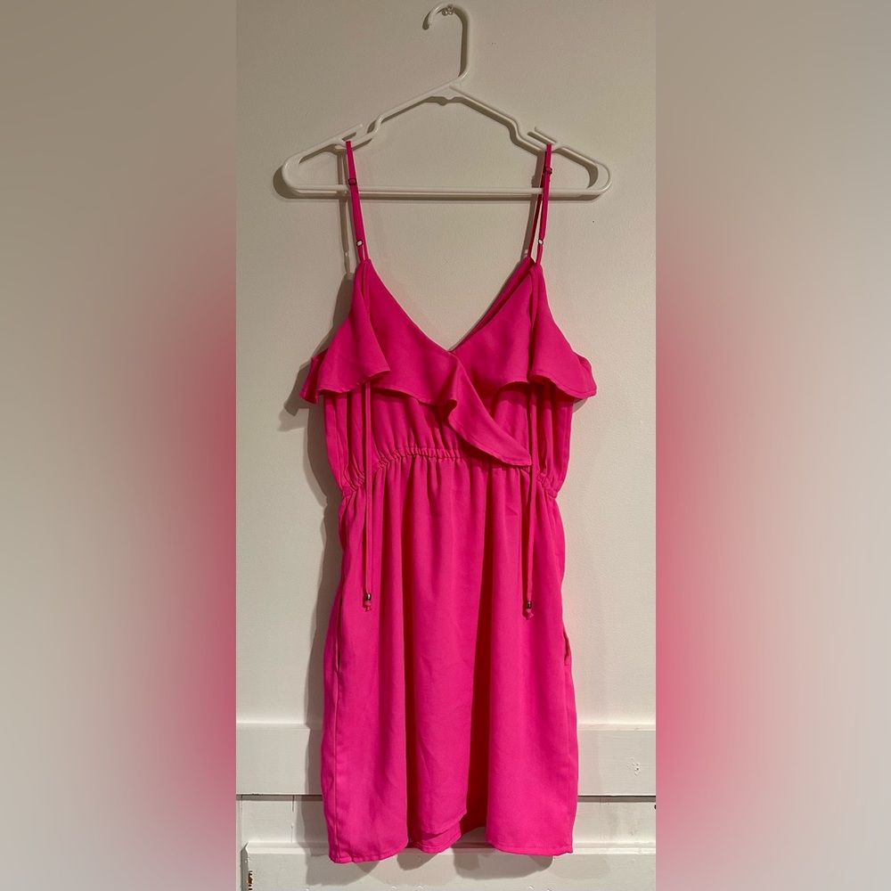 Vibrant Pink Ruffled Sleeveless Dress